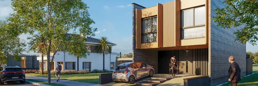 Ilustração de casas contemporâneas no ARBO Village Park